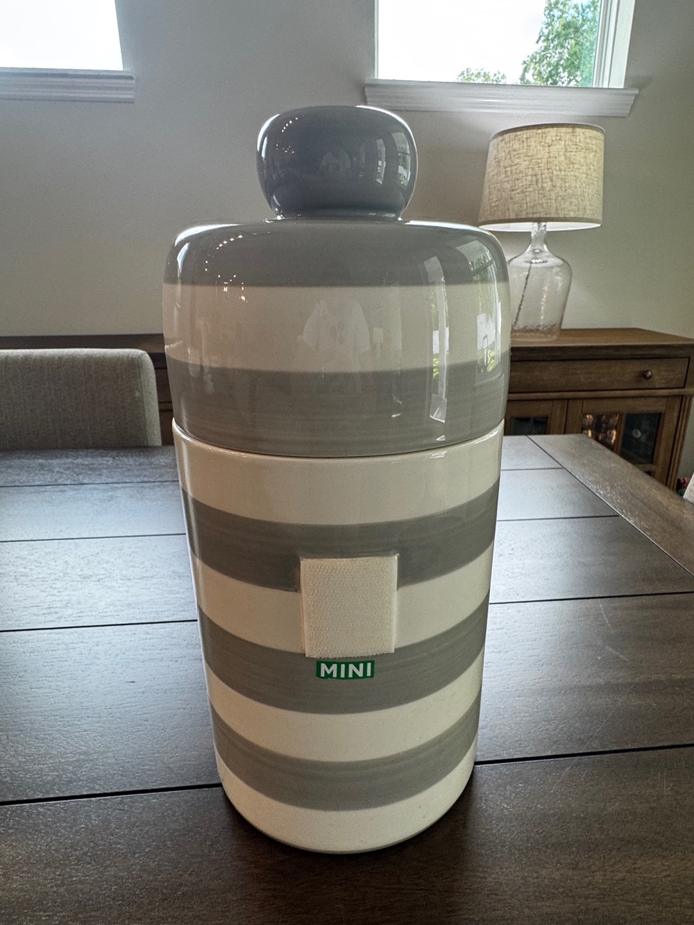 Happy Everything Mini Canister Base - Stone Gray & White Stripe GUC